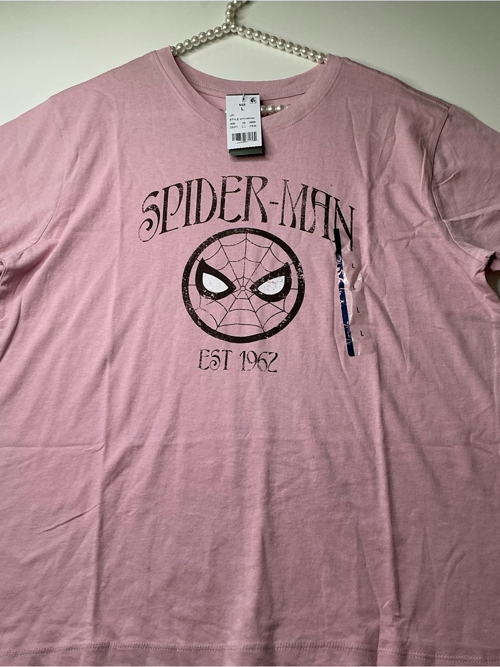 Marvel Tee Shirt Spider Man Pink Graphic L Short Sleeve Cotton NWT